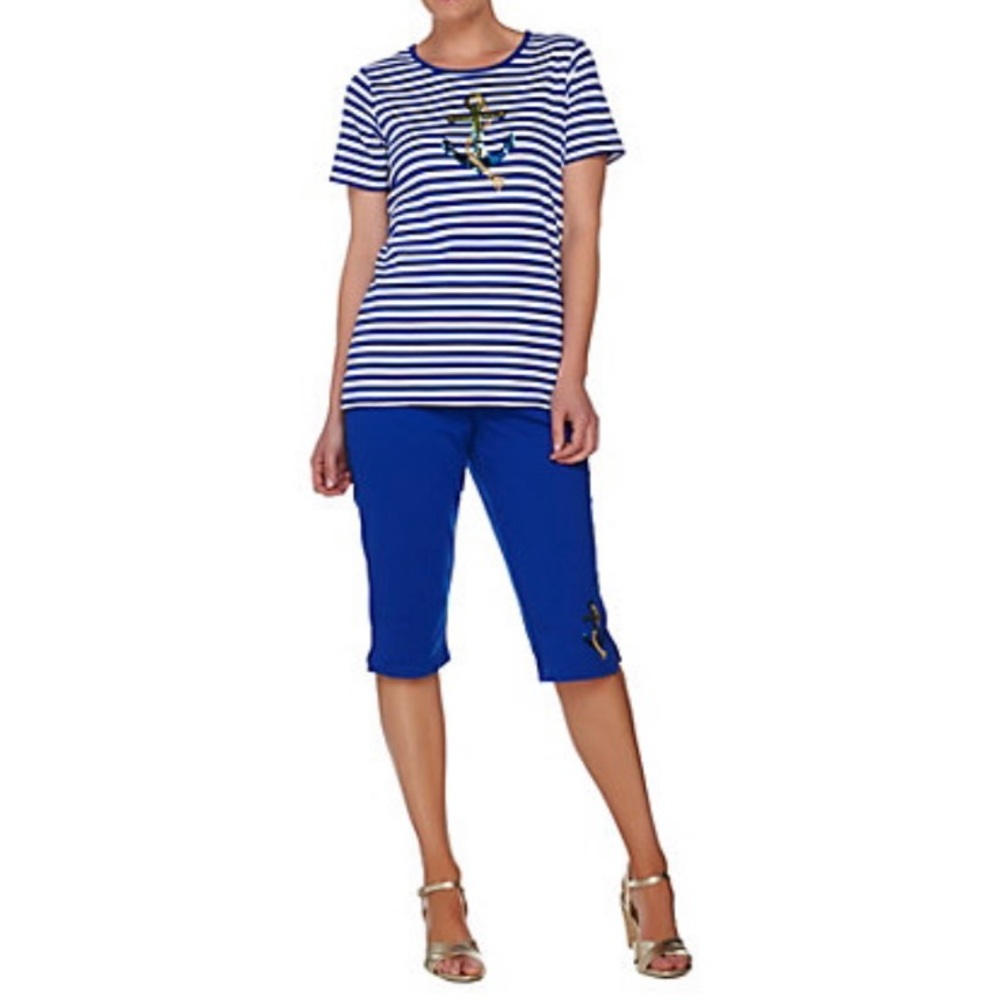 Quacker Factory 2x Sequined Nautical Summer T-Shi… - image 2